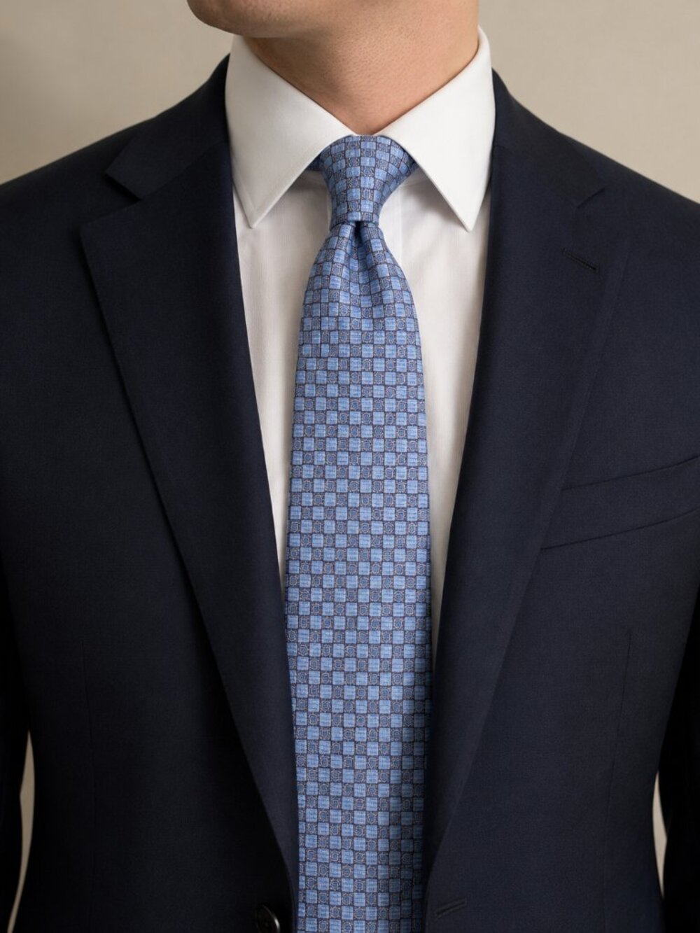 Balmain Paris Men’s Silk Tie – Blue Geometric Pattern – Made in France
